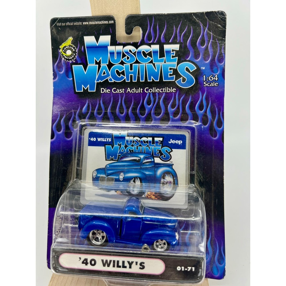 MUSCLE MACHINES 1940 JEEP WILLYS PICKUP TRUCK BLUE 1/64 Diecast B2 01-71